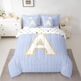 thumbnail image 2 of Feelyou Sequin Print Letter Bedding Comforter Set 7pcs for Child, Cartoon Monogrammed A King Bedding Sets, Blue Stripes Lines Reversible Bed Sheets, Super Cozy Room Decor, 2 of 8