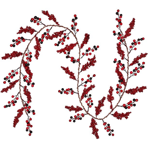 Holiday Red Berry Green Leaf Garland Country wired 5ft Long 