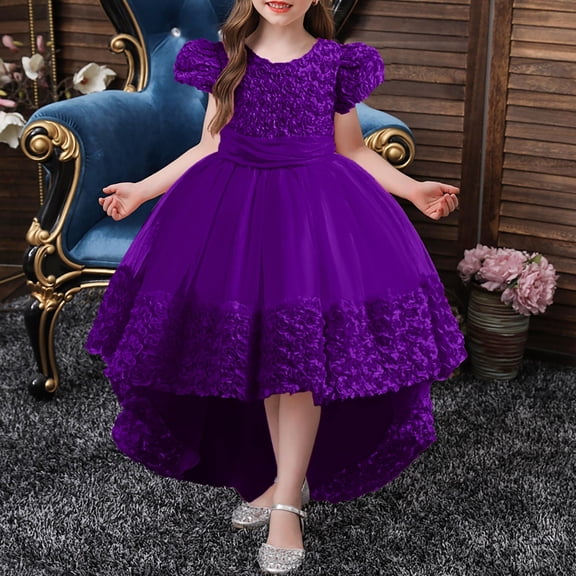 Girl's Dresses Children Flower Lace Wedding Party Formal Long Gown Kids Clothes