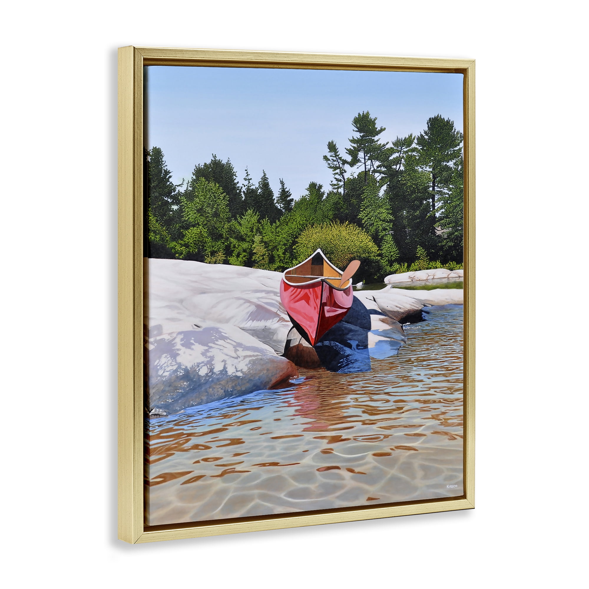 Stupell Industries Canoe at Water's Edge Gold Framed Floater Canvas Wall Art, design by Kenneth M Kirsch