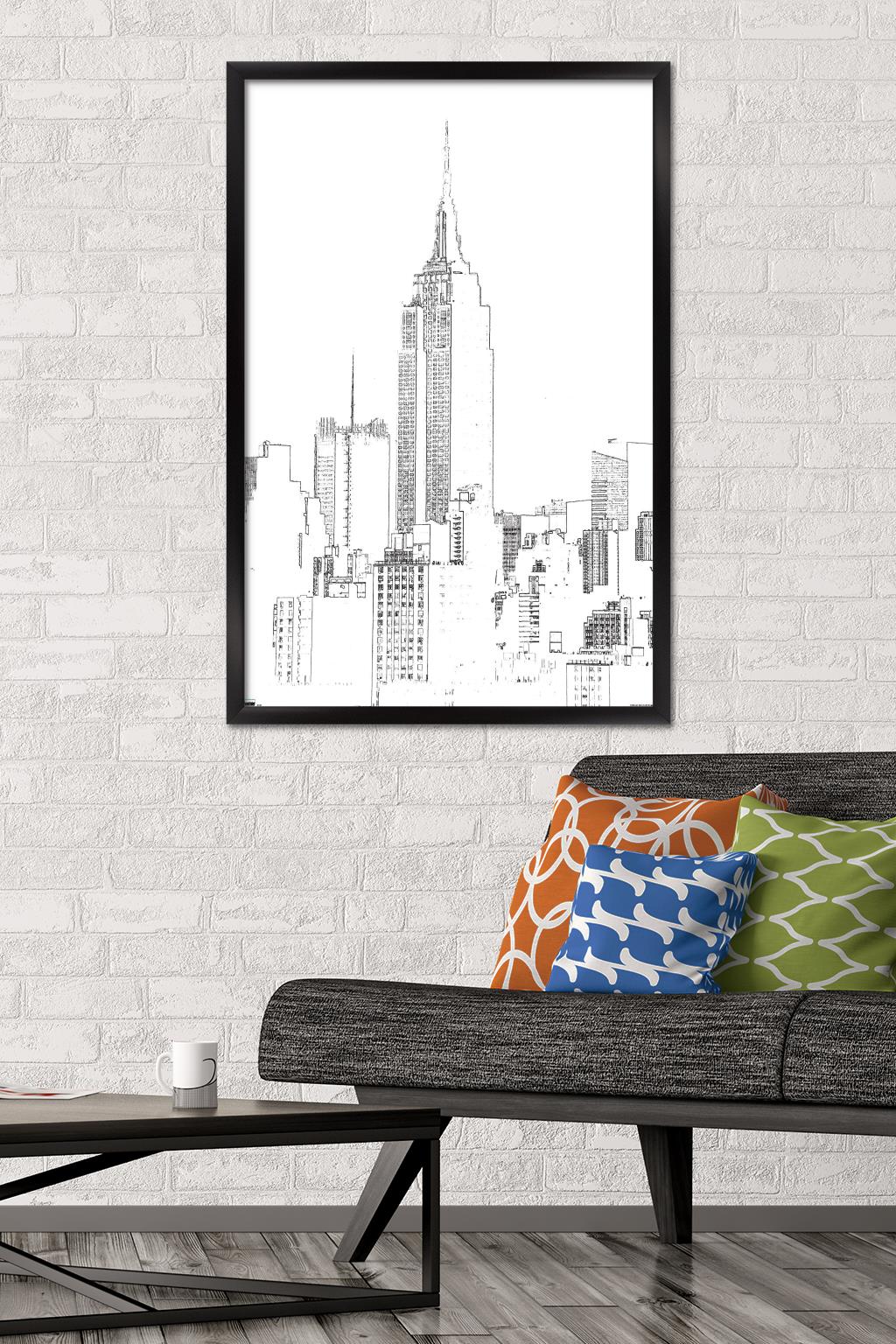 Line Art - New York Skyline Wall Poster, 22.375" x 34", Framed