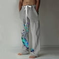thumbnail image 2 of Zszcpp Summer Pants For Mens 2025 Drawstring Feather Print Length Full Pocket Tree Bird Tie Daily Lounge Trousers Casual Trouser, 2 of 8
