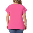thumbnail image 4 of DARING DIVA Women's Plus Size Round Neck Lace Panel Blouses 1X Hot Pink, 4 of 6