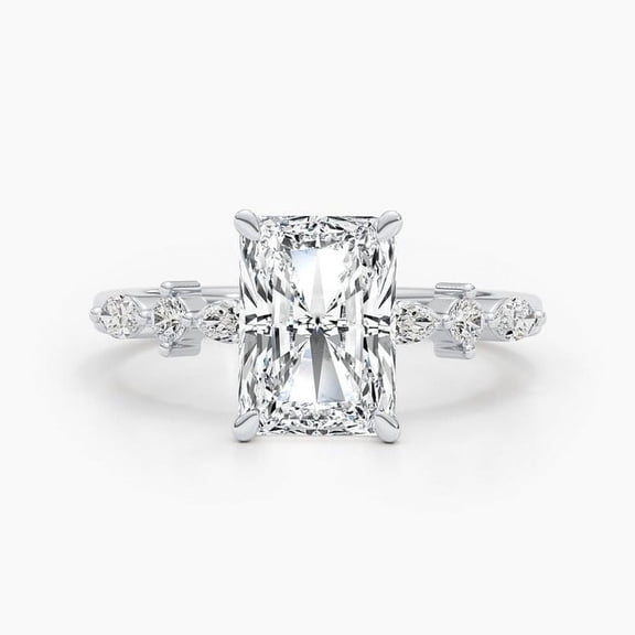 Solitaire Brilliance 2.7CT Radiant Moissanite Ring with Marquise & Round Pave For Women 10k White Gold Ring Size 4