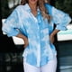 thumbnail image 2 of Mujeres Casual Tie-dye Impresión Manga larga Turn-down Collar Camisa Bolsillos Tops Fridja  hj5207, 2 of 9