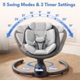 thumbnail image 5 of Babyeap Baby Swing for Infants, Electric Swing with Remote Control,5 Sway Speeds,Built-in Music,Gray, 5 of 10