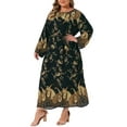 thumbnail image 2 of DARING DIVA Plus Size Boho Crew Neck Long Sleeve Belt Flowy Maxi Dress 2X Black, 2 of 7