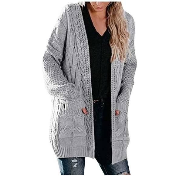 Pisexur Cardigan à Manches Longues pour Femmes Cardigan Uni Chandail en Laine avec Poche Hauts Décontractés Longs Cardigan Ouvert à l'Avant Chandails