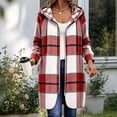 thumbnail image 2 of Uaswgudfs Women's Plaid Hooded Long Coat Zip Up Flannel Jacket Casual Loose Outerwear for Fall Winter Daily Wear, 2 of 8