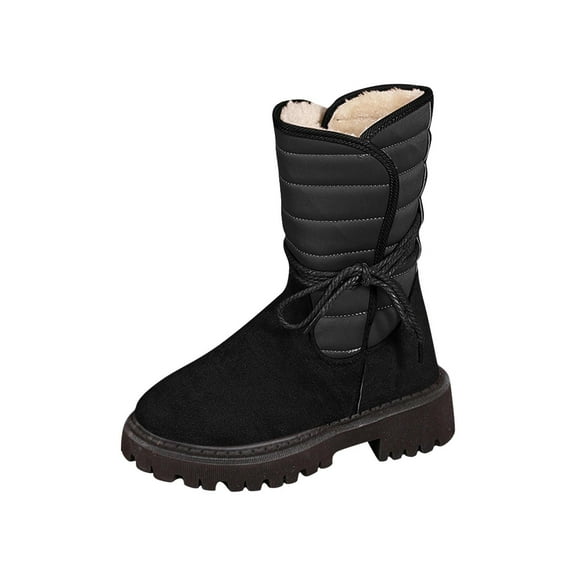 Black Ladies Snow Boots With Plush Interior And Flat Sole For A Warm And Comfortable Winter Shoe