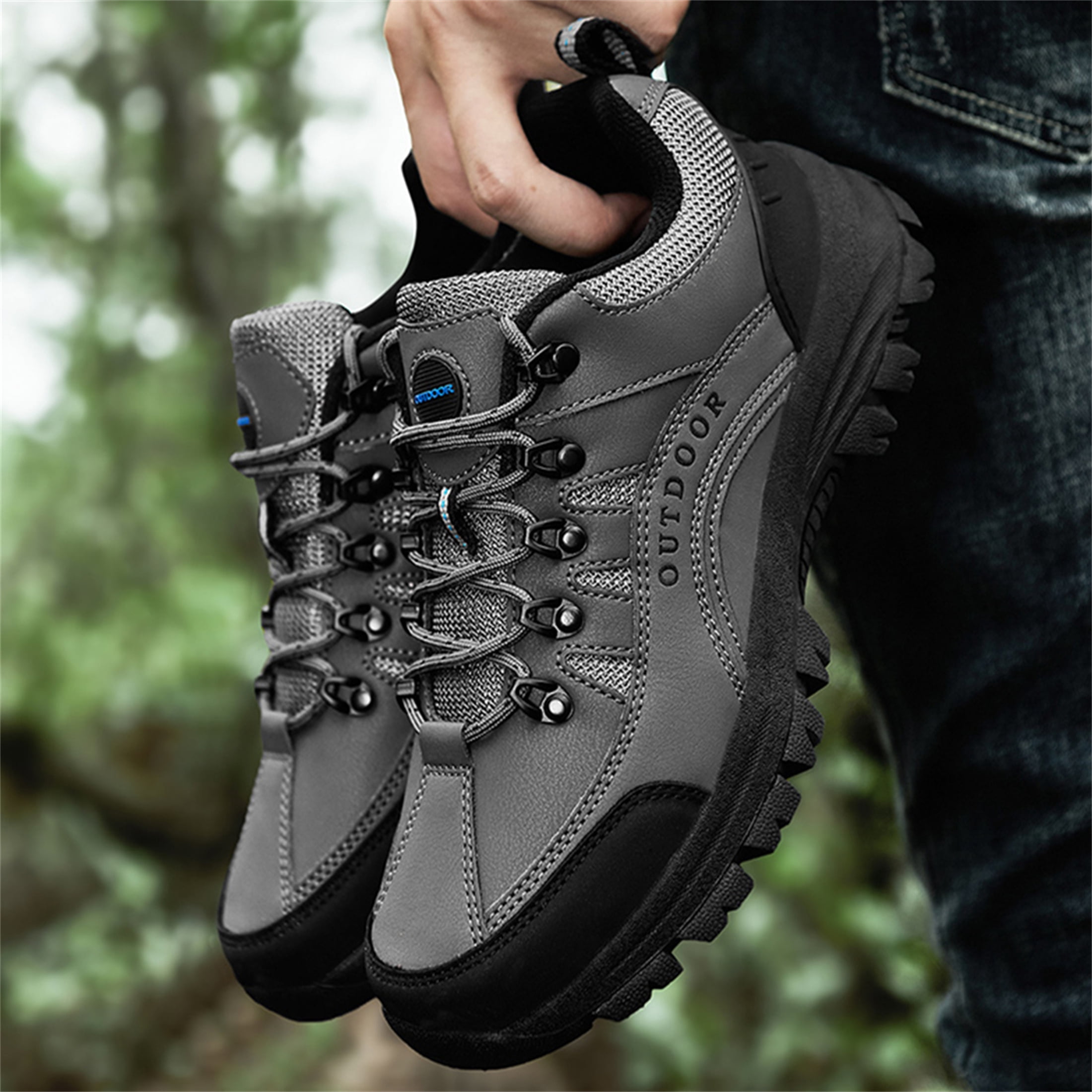 LASUDRAA Men's Hiking Shoes Waterproof Non-Slip Low-Up Sport Shoes Comfortable Outdoor Sneakers