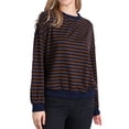 thumbnail image 1 of Sudaderas de cuello redondo a rayas de manga larga para mujeres S Marrón, 1 of 6
