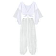 thumbnail image 2 of TiaoBug Womens Delly Dance Outfits Flare Sleeve Crop Top with Chiffon Harem Pants Dancewear Set White One Size, 2 of 6