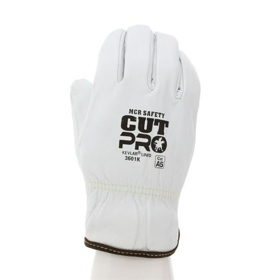 mcr safety 3601kxl premium grain goatskin driver 13 gauge kevlar liner gloves with straight thumb, white, x-large, 1-pair