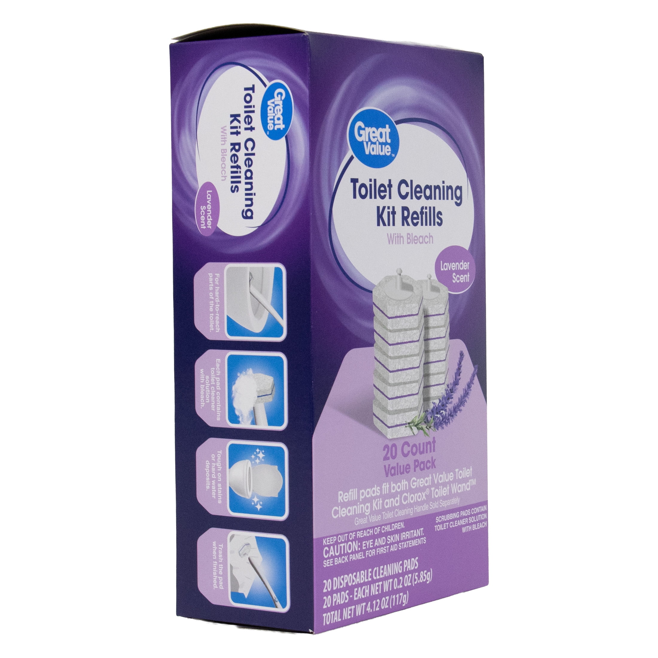 Great Value Toilet Cleaning Kit Refills with Bleach, Lavender Scent, 20 Count