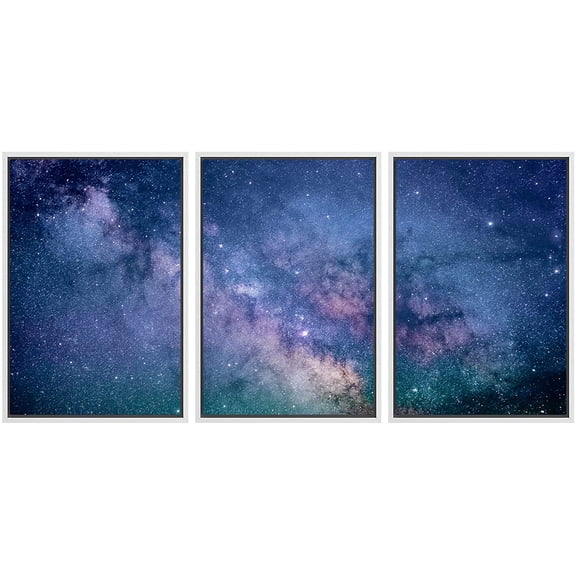 wall26 Framed Canvas Print Wall Art Stars Through Purple & Teal Nebula Galaxy Astronomy & Space Sky Digital Art Modern Art Global Scenic Relax/Calm for Living Room, Bedroom, Office - 24"