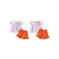 thumbnail image 2 of BemeyourBBs Toddler Baby Girl Halloween Outfit Baby Girls Summer Fall Clothes 12 18 24 Months 2 3 4 5 Years Cute Ghost Embroidery Puff Short Sleeve Doll Collar Plaid Shirt and Ruffled Shorts Set, 2 of 9