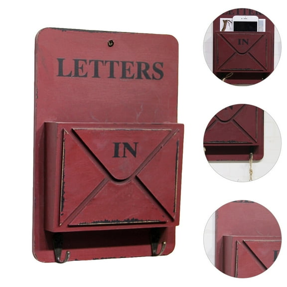 Masteelf Wooden Mail Key Holder Wall Mount Mail Organizer Hanging Mail Letter Container