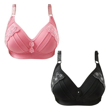 

2PCS Women s Embroidered Elastic And Breathable Underwear Without Steel Ring