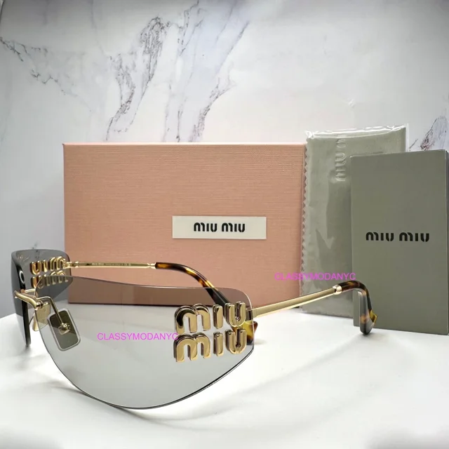 MIU MIU Sunglasses NIB Gold Wrap Rimless Made In Italy Authentic 75-14-110mm