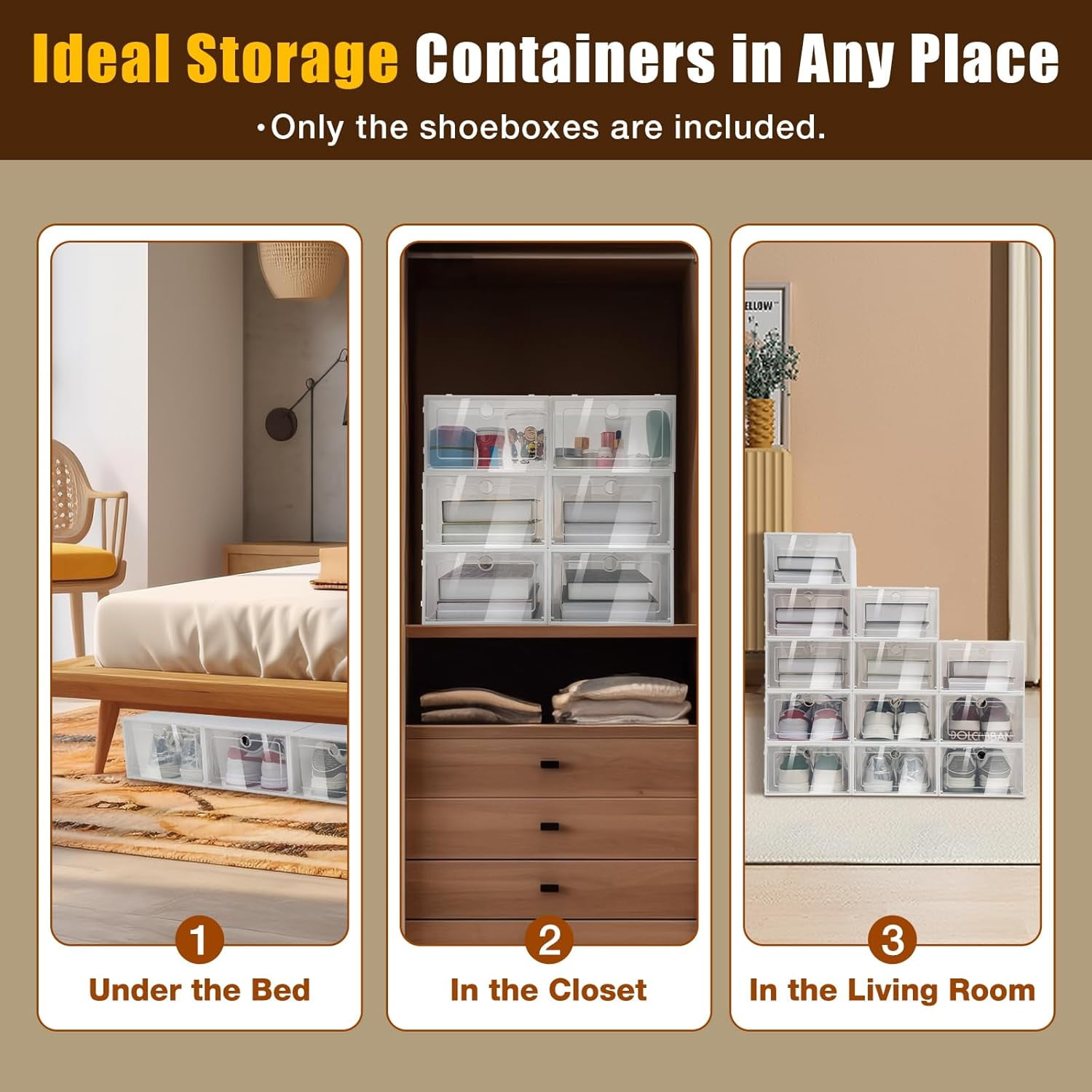 24 Pack Shoe Storage Boxs, Foldable Clear Plastic Shoe Organizer for Closet, Space Saving Stackable Shoe Rack for Entryway, Drop Front, Under Bed