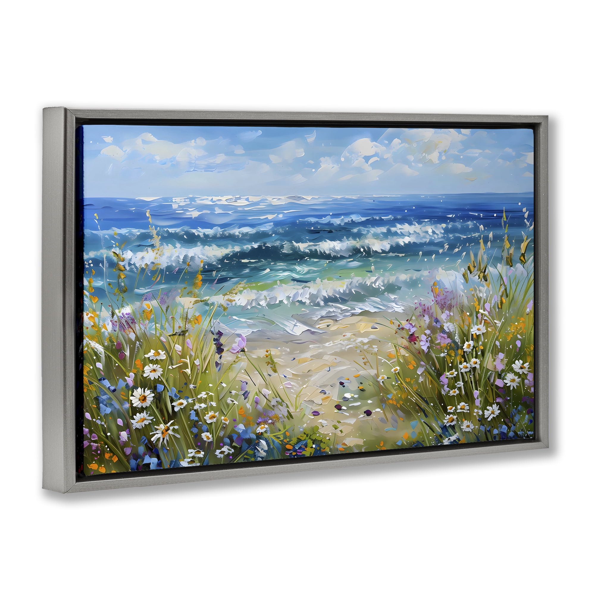 Stupell Industries Floral Beach Meadow by Ocean Gray Framed Floater Canvas Wall Art, design by Creative Studio