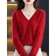 thumbnail image 2 of Cárdigans de manga larga para mujer, prendas de vestir exteriores de punto, suéteres lisos finos para primavera y otoño, prendas de punto con cuello en V, cárdigans de moda coreana 2024, 2 of 3