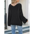 thumbnail image 4 of Women'S Lace Sequin Appliques Sweater Fall Winter V Neck Long Sleeve Sweaters Trendy Cozy Casual Sweaters Black L, 4 of 8