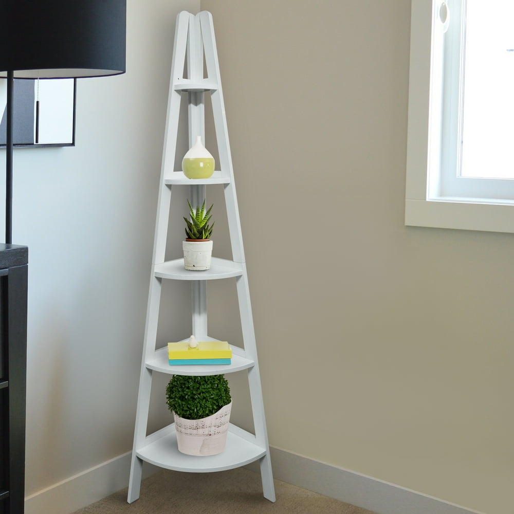 5Shelf Corner Ladder Bookcase White