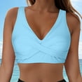 thumbnail image 2 of TOWED22 Women Swimsuit Bikini Top Criss Cross Push Up Swim Crop Top Tie Back Bathing Suit(Light Blue,XXL), 2 of 9