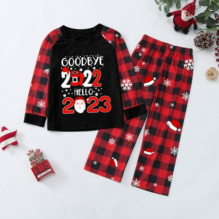 

Family Matching Christmas Pajamas Set Plaid Sleeves Cute Pattern Printing Festival For Kids Parent Child Outfit