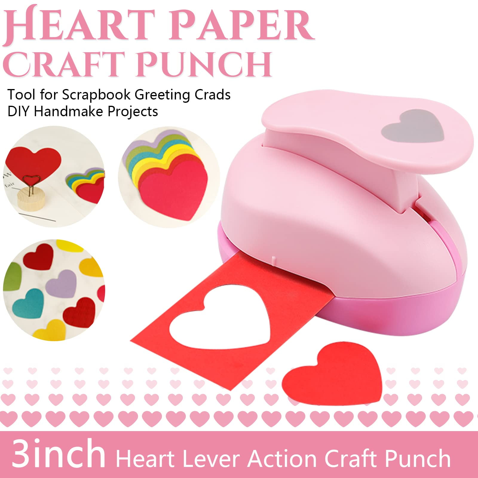 3 Inch Heart Punch, 75mm Heart Lever Action Craft Punch, Heart Shaped Hole Punch for Paper Crafts, Weddings, Cardstock, Gift Wrapping, Greeting Cards and Scrapbooks