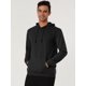 thumbnail image 3 of Sudadera con capucha negra para hombre, manga larga, cordón sólido, con bolsillo mediano, 3 of 6