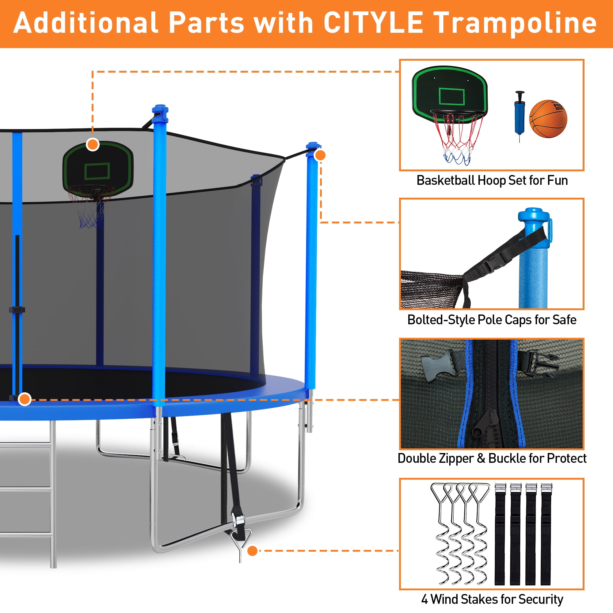 CITYLE Trampoline 14FT Trampoline with Enclosure and Basketball Hoop, 1400lbs Outdoor Trampoline for Adults and Kids with Lights for Christmas, Heavy Duty Backyard Trampoline Last Long