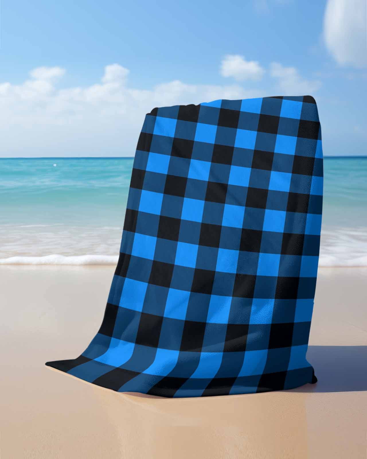 Black Blue Plaid Beach Towels Oversized Super Absorbent, Country Buffalo Checked Gingham Lightweight Bath Towel Quick Dry Sets For Bathroom/Pool/Rv Camping/Beach Play/Gym Room/Picnic 31"x62"