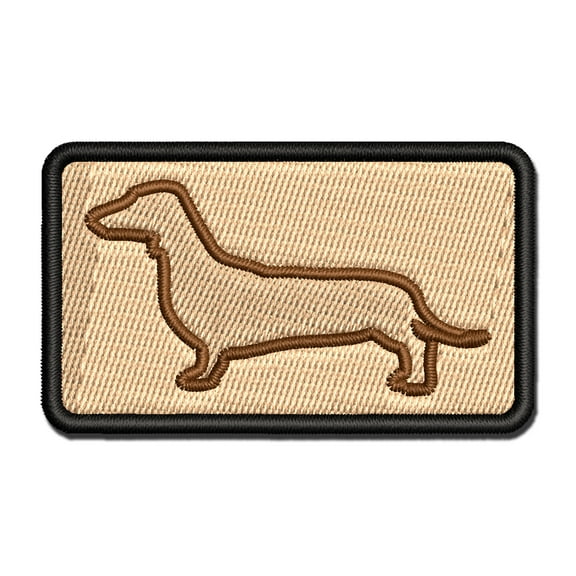 Smooth Haired Dachshund Dog Outline Applique Multi-Color Embroidered Iron-On Patch - 2.5 Inch Small