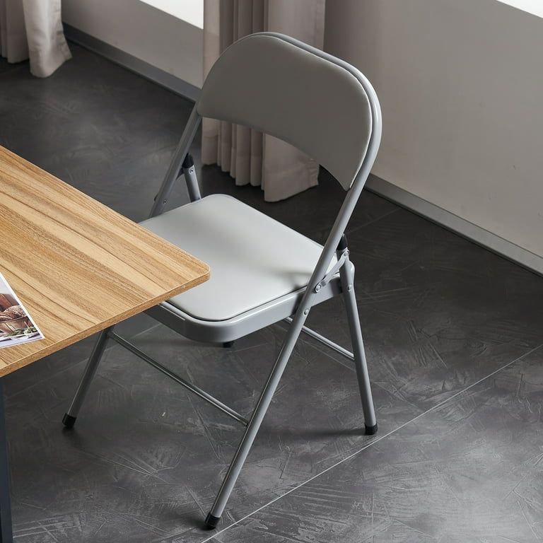 4PCS Elegant Folding Metal Chairs with Padded Seats Potable Iron PVC Durable Chairs for Convention Exhibition Easy to take fit for Any Occasions