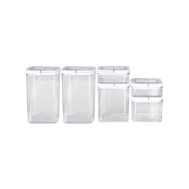 Contenedores Herméticos AGBOX con Asa 6 piezas Acrílico Blanco y Transparente