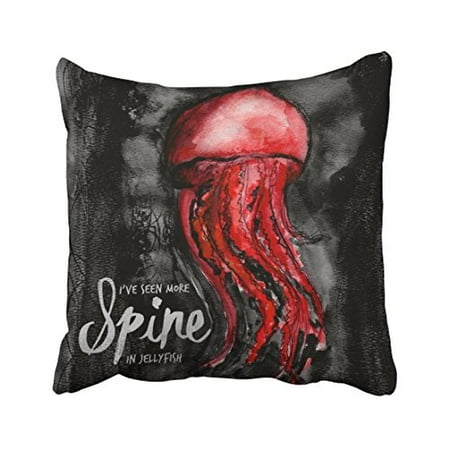 WinHome Vintage Seen More Spine In Jellyfish Watercolor Art Polyester 18 x 18 Inch Square Throw Pillow Covers With Hidden Zipper Home Sofa Cushion Decorative