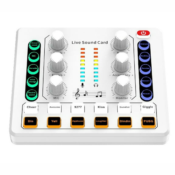 Sound Board Mixer with Voice Changer LED Light External Sound Card for Phone Mic Karaoke Streaming Recorder Gaming