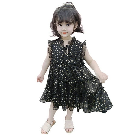 

Little Girl Dresses Summer Casual Sleeveless Mini Dress Floral Print Black 90