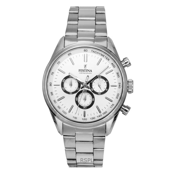 Festina Reloj F16820-Q para Hombre, Cronógrafo Atemporal de Acero Inoxidable con Esfera Blanca y Cuarzo