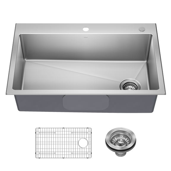 KRAUS Fairlane 33” Drop In / Top Mount Single Bowl 18-Gauge Stainless Steel Kitchen Sink