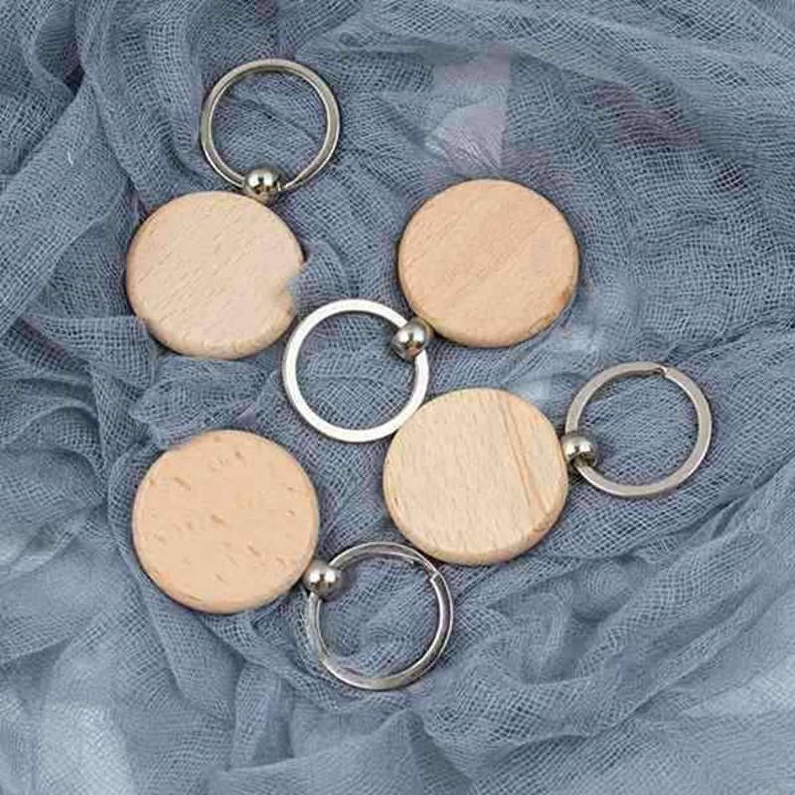 80 Pcs Blank Wooden Keychain Personalized Round Engraving Key DIY Wood Keychains Key Tags Can Engrave DIY Gifts