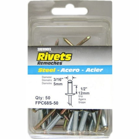 

FPC68S Long Steel Rivets - 3/16 Diameter 1/2 Grip - 12 Count