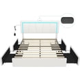 thumbnail image 3 of Queen Platform Bed Frame with LED Headboard&USB and Type-C Ports Modern Upholstered Bed Frame with 4 Storage Drawers,Faux Leather Bed Frame for Bedroom,White, 3 of 9