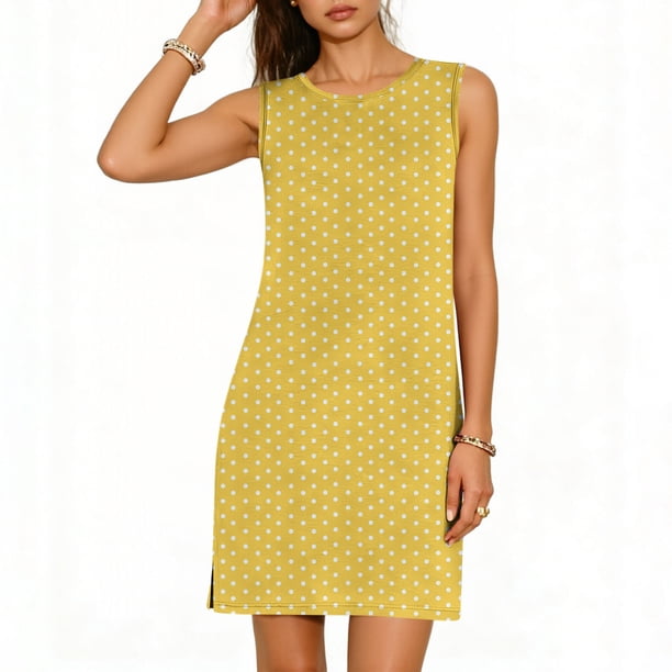 Vestido Casual Tops para las Mujeres Impresión Casual Cómodo sin Mangas Cuello Redondo Vestido sin Mangas Sólido para las Mujeres