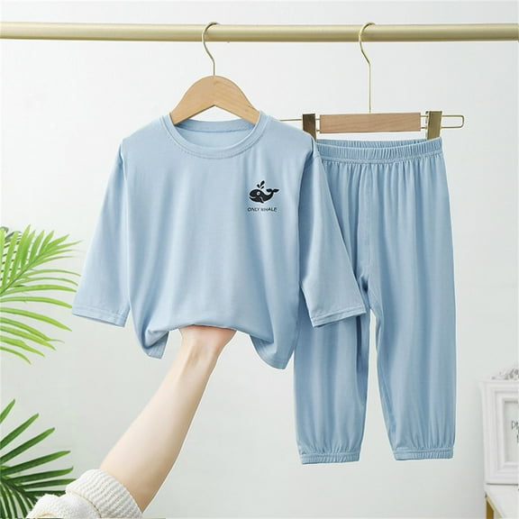 Piuwrlz Sweatsuits 2pcs Sets for Girls Boys Long Sleeved Hoodies and Elastic Waist Pants Solid Color Printed Round Neck Shirt Hood Activewear Set Blue Size 120