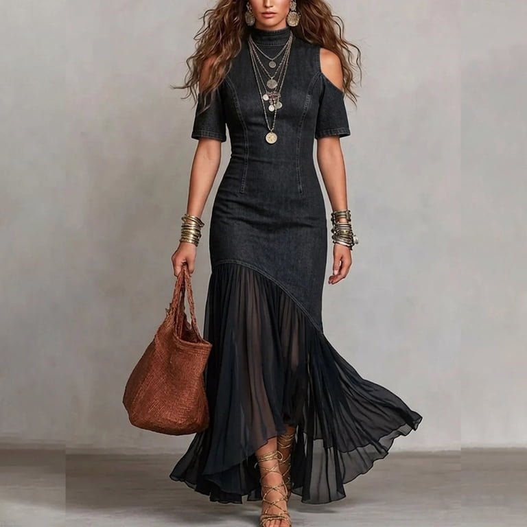 slimming casual summer dresses Solthread Womens Summer Dresses Casual Women's Elegant Floral Midi Dress Crew Neck Short Sleeve Fitted Waist Casual Feminine Work A Line Fashionable