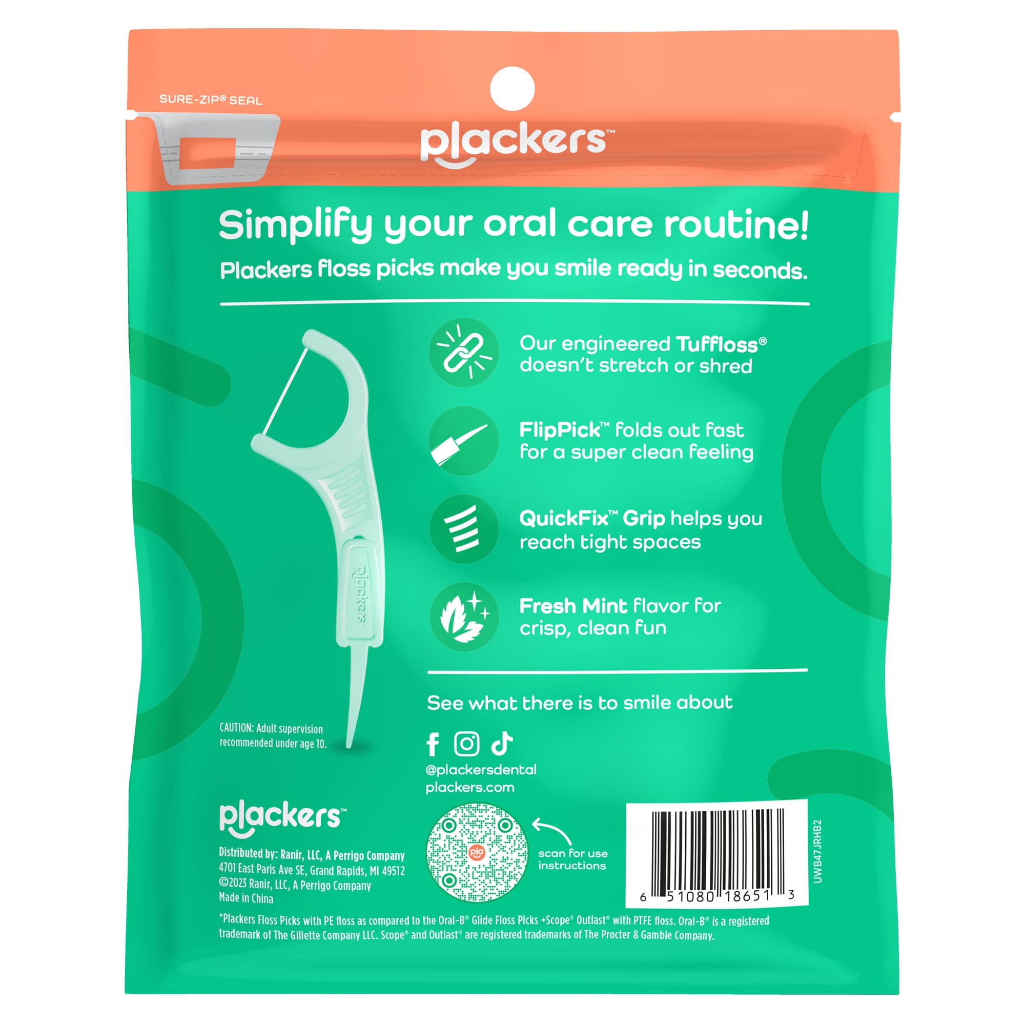 Plackers Micro Mint Dental Flossers, Fold-Out Toothpick, Fresh Mint Flavor, 150 Count (Pack of 4)